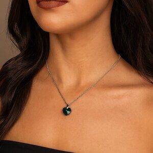 Swarovski Crystal Elements Silver Tone Green Heart Necklace